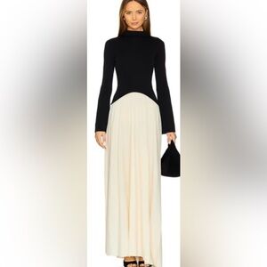 SOLID & STRIPED Soglio Elegant Black and Cream Maxi Dress